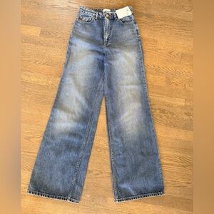 GANNI MAGNY blue Denim Relaxed Flare Fit Super High Waist Jeans size 25W/32L NWT